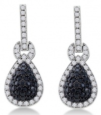 14K White Gold Large Micro Pave Set Round White and Black Diamond Pear Shape Dangle Earrings - (1.80 cttw)