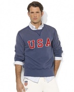 Celebrate the tradition of vintage athletic style and Team USA's participation in the London 2012 Olympic Games with our weathered fleece sweatshirt, accented with a bright sewn USA at the chest.