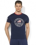 A simple yet powerful statement, this custom-fit ringer T-shirt embraces the prestige of the Olympic Games with a printed logo celebrating Team USA's participation in the 2012 Summer Games.