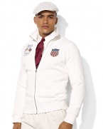 Crafted from luxuriously soft fleece in a trim, modern fit, a full-zip jacket is accented with bold country embroidery, celebrating Team USA's participation in the 2012 Olympic Games.