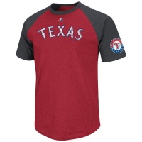 MLB Texas Rangers Big Leaguer Fashion Crew Neck Ringer T-Shirt, Red Pepper Heather/Charcoal Heather