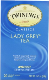 Twinings Lady Grey Tea, Tea Bags, 20-Count Boxes 1.41 ozs., (Pack of 6)