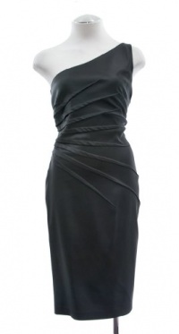 Tadashi Shoji Black Jersey Ruched One Shoulder Cocktail Dress