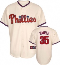 MLB Philadelphia Phillies Cole Hamels Ivory Alternate Short Sleeve 6 Button Synthetic Replica Baseball Jersey Spring 2012 Men's