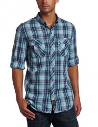 Calvin Klein Jeans Men's Burbank Corded Plaid Long Sleeve Woven Shirt