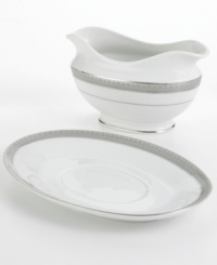 Well-suited for formal occasions, Mikasa's regal Platinum Crown dinnerware and dishes collection trims elegant white fine china with embossed platinum bands.