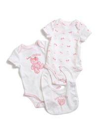 GUESS Kids Girls Baby Two BODYSUITS with Bib Set, PINK (3/6M)