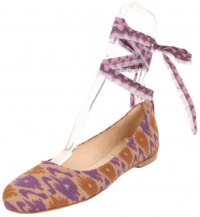 Theodora and Callum Women's Primaballet Flat,Purple Ikat Linen,9.5 M US