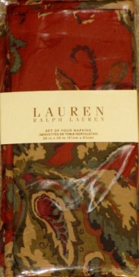 Lauren Ralph Lauren Hadley Floral Print Table Linens / Napkins 20 X 20 Inches Set of 4 Dinner Napkins Holiday Fall Burnt Orange Green Brown Black Tan