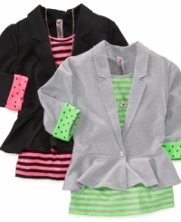 Your little lady will be the perfect mix of business and pleasure in this fun Beautees blazer with attached shirt.