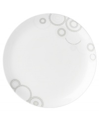 Tiny squares with a hint of shine run circles around these glossy white dinner plates from Mikasa dinnerware. These dishes are from a fresh, spirited collection that's made for modern tables. Sparkle Circles features minimalist shapes in sturdy bone china for anytime use.