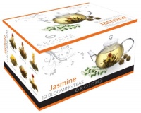 GROSCHE Hand made premium 12 blooming tea variety pack, Green and white Jasmine teas (For Use with any Glass Teapot)