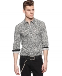 Groupies not included. This paisley print shirt from Andrew Charles is ready to rock your club look.