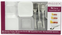 Mozaik Appetizer Set, White (32 Plates, 16 Bowls, 32 Forks, 16 Spoons), 96-Piece Set