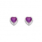 .925 Sterling Silver Rhodium Plated 5mm February Birthstone Heart Bezel CZ Solitaire Basket Stud Earrings for Baby and Children & Women with Screw-back (Amethyst, Purple)