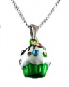 Yummy Green 3d Cupcake with Icing Charm Necklace with Crystals & Chocolate Silver Tone