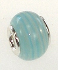 DaVinci Light Blue Genuine Foil Glass European/Memory Charm Double Sterling Layered Bead - Fits Pandora Bracelets