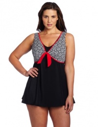 Fit 4 U Women's Plus-Size Power Flower Tie Front Swimdress