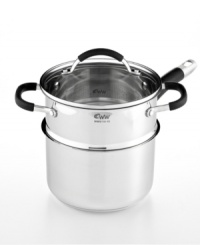 Cook smart, eat healthy. Including a steamer insert for prepping tasty veggies, seafood, pasta and more, this set also features a stainless steel covered saucepan  with interior measurement markings that make it easy to control your portions and prep your recipes. The saucepan features an aluminum encapsulated base for quick and even heating. Lifetime warranty.