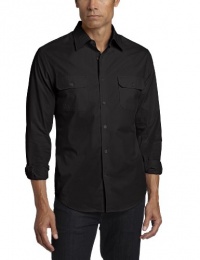 Perry Ellis Men's Long Sleeve Double Pocket Solid Woven Shirt