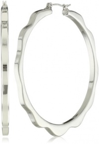 Nine West DECO'D OUT TRITONE Large Silver-Tone Textured Hoop Earrings