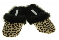 Charter Club Women's Casual Slip-on Velour Faux Fur Trim Clog House Shoes Slippers (Small, Leopard)