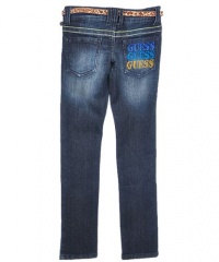 GUESS Kids Girls Big Girl Daredevil Skinny Jeans with Bel, DARK STONEWASH (10)