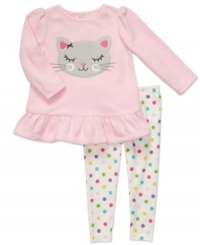 PURRfect fun is what she'll have in this lovely kitty applique top and multi-color dot legging set by Carter's.