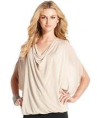 Look elegant at the office with Alfani's latest top, featuring a gorgeous cowl neckline and sheer dolman sleeves.