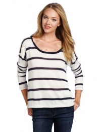 Splendid Women's Harbor Stripe Boat Neck Long Sleeve Top, White, Large