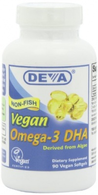 DEVA Vegan Vitamins Vegan DHA (Algae) 200mg Vegan Softgels, 90-Count Bottle