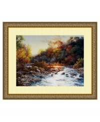 Rapids glisten under a golden sunset in this warm autumn landscape by Charlotte Curry. A versatile art print with the natural warmth and allure to enhance any room. Wood frame features antique gold finish and embossed detail.