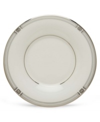 An art deco inspired design, platinum trim and metallic dots lend the Westerly Platinum saucer sophisticated polish. This versatile collection perfectly coordinates with a variety of stemware and table linens.