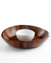 Wood works. Beautifully crafted in rich acacia wood and ceramic materials, this unique chip-and-dip brings a casual, organic feel to any setting. An entertaining staple, from The Cellar.