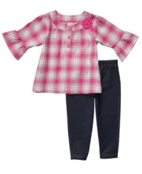 She'll be fun and fabulous in this darling flared plaid shirt and jegging set from Carter's.