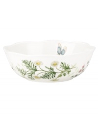 Fresh from the garden, this Butterfly Meadow Herbs bowl from Lenox features sturdy porcelain with flowering herbs and a delicately scalloped edge.