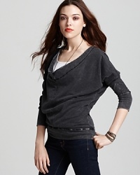 C&C California puts a feminine spin on the classic sweatshirt,converting the neckline into a softly draping cowl.