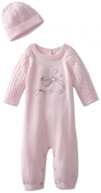 Little Me Baby-Girls Newborn Bow Sweater Coverall And Hat, Light Pink, 3 Months