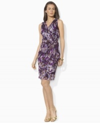 Lauren by Ralph Lauren's gorgeous watercolor print of jewel-tone florals lends breezy, feminine appeal to an airy chiffon dress, finished with a knotted detail at the hip for a chic twist.