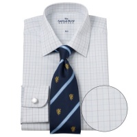 Savile Row Mens Navy Grey White Tattersall Check Regular Fit Dress Shirt Single Cuff