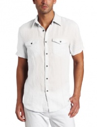 Kenneth Cole Men's Linen Solid Shirt, White, Large