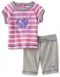 Puma - Kids Baby-girls Infant Stripe Top And Bermuda Short, Grey Heather, 24 Months