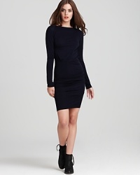 Tempt fate in this ultra-smooth jersey-knit Cut25 dress with gathered sides for an even more flattering silhouette.