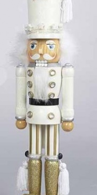 17 Hollywood Decorative White Glittered Soldier Wooden Christmas Nutcracker