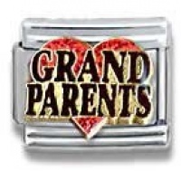 Grand Parents in Red Heart Italian Charm 18k Gold and Glitter Enamel Love Theme by Casa D'Oro