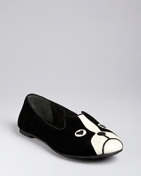 These smoking flats are an homage to the French Bulldog, and possibly even cuter; by MARC BY MARC JACOBS. Surprisingly neutral, they are a fun alternative to basics-and an absolute must for Frenchie owners.