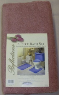 5 PIECE ROSE PINK BATHROOM RUG SET, INCLUDES AREA RUG, CONTOUR RUG, LID COVER AND TANK SET - COLOR: ROSE PINK