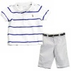 Polo By Ralph Lauren Infant Boy's 2 Piece Cotton Polo & Pant Set (9 Months, White/Blue)