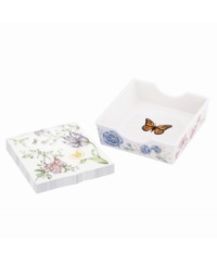 With all the springtime whimsy as Butterfly Meadow dinnerware, this Lenox napkin holder keeps country tables tidy in clean white porcelain with pretty blue napkins.