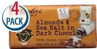 Chocolove Dark Chocolate Bar with Almonds and Sea Salt -- 3.2 oz Each / Pack of 4